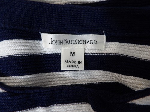 John Paul Richard Tunic Top Medium Knit Striped Bell Sleeve Boho Old Money Navy - Picture 4 of 12
