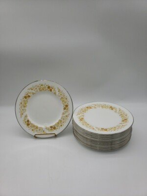 Set Of 12 Vintage Wedgwood Mimosa 8'' Salad Plates Yellow Floral Platinum