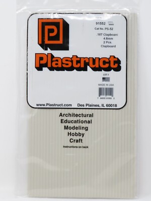 Plastruct 91552 3/16'' Clapboard Siding Material Patterned Sheets O Scale
