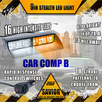 16 LED Dash Light Windshield Warning Flash Strobe Truck Pick Up White Amber