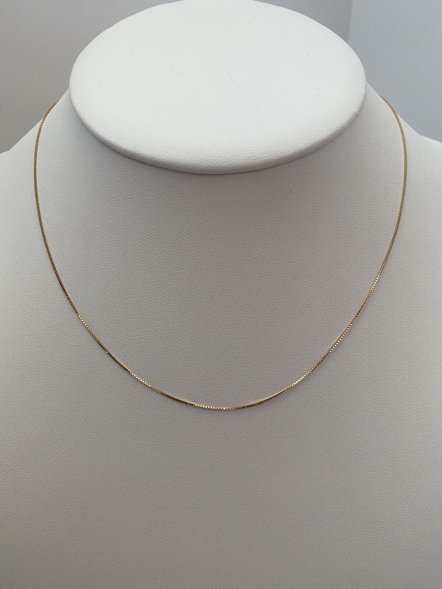 14k Solid Yellow Gold Box Chain, Necklace--0.6 mm--18 inch--1.4