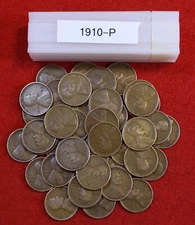 1910-P Lincoln Wheat Cent Penny 50 Coin roll Circulated G-F