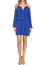 MICHAEL KORS Royal Blue Cold Shoulder Peasant Blouson Jersey Mini Dress XL = 16