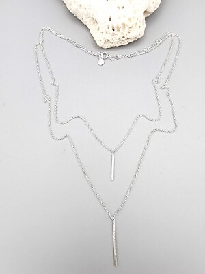 Gorjana Marlow Textured Bar Pendant Layered Necklace Silver Tone
