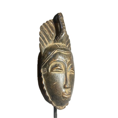Maschera africana Baule Africa occidentale tribale legno intagliato ritratto volto scultura-831 - Foto 4 di 24