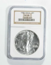 MS69 1988 American Silver Eagle - Graded NGC No Spots - Bright White