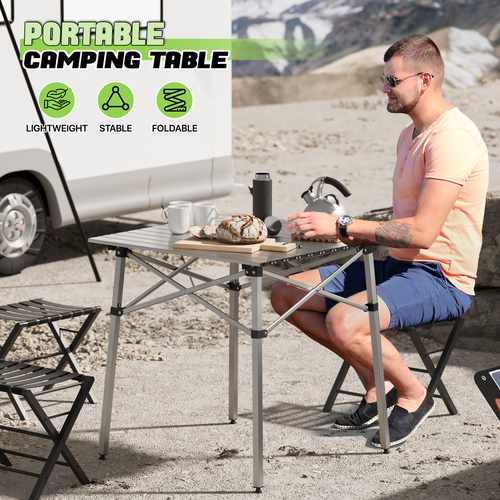 Mesa de camping plegable de aluminio 28" al aire libre portátil escritorio de picnic con bolsa de almacenamiento - Imagen 7 de 12