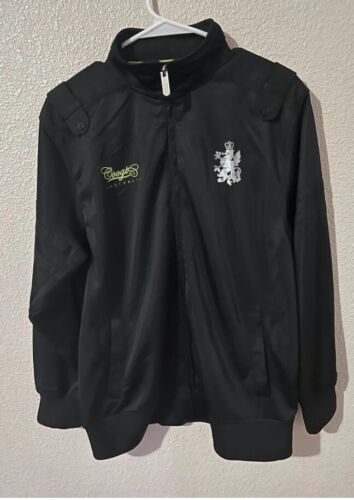 Coogi Mens Large Black Bomber Jacket Lined Colorful Logo Sweater Biker High End - Picture 3 of 11