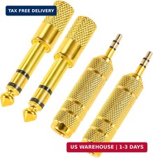 4 Pack Headphone Jack Adapter - 3.5mm 1/8 inch Male to 6.35mm 1/4 Gold