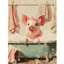 Pig Bathroom Diamond Painting Kit 5D DIY Full Drill Wall Art Decor DIY Kit