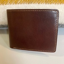 Men's Brown Handmade Veg Tan Leather Bifold Wallet 6 Card Slots Minimal NEW