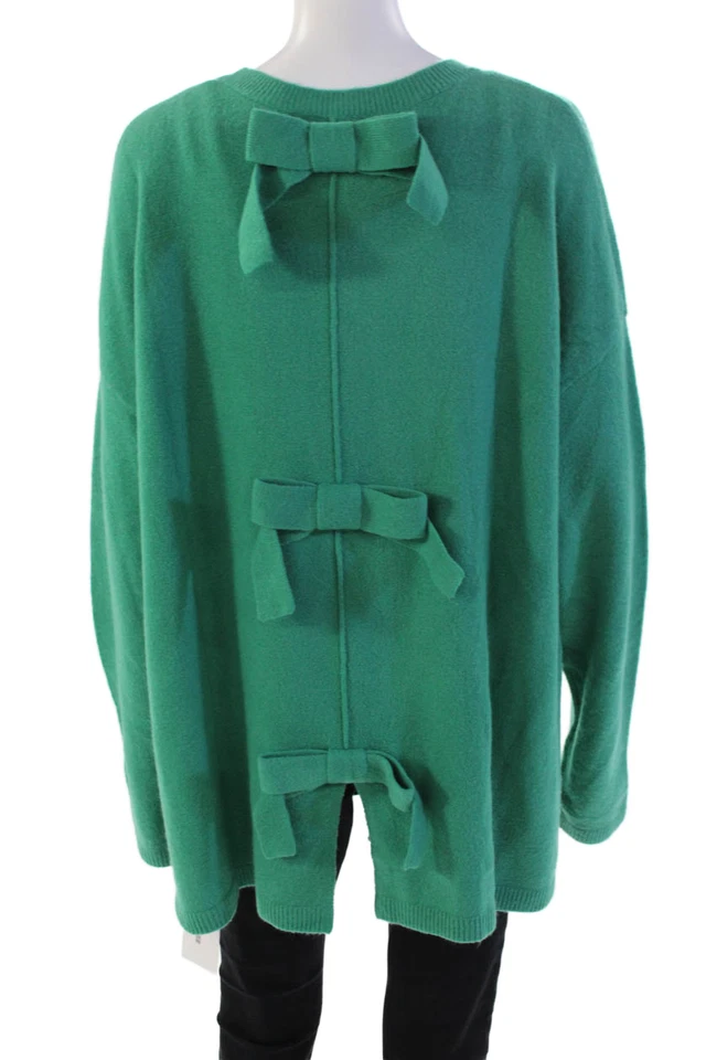 Suéter halógeno para mujer con lazo trasero cuello redondo lana verde selva talla extra grande Foto 3 de 4