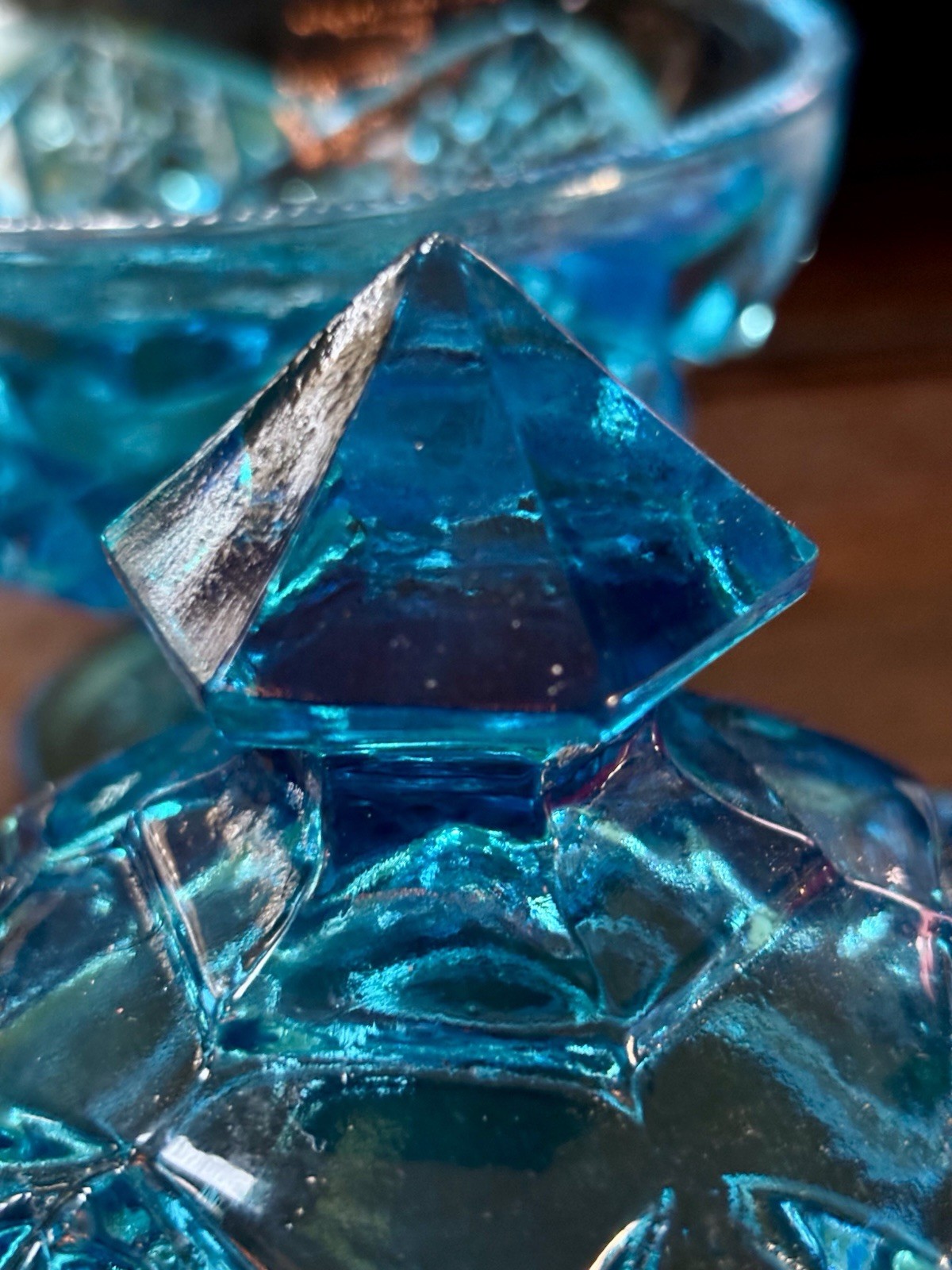 Vintage Kemple Aqua Blue Hobstar  And Fan Glass Candy Dish