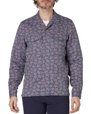 PS Paul Smith Printed Button Front Shirt Men's S Petrol Blue Spread Collar L/S
