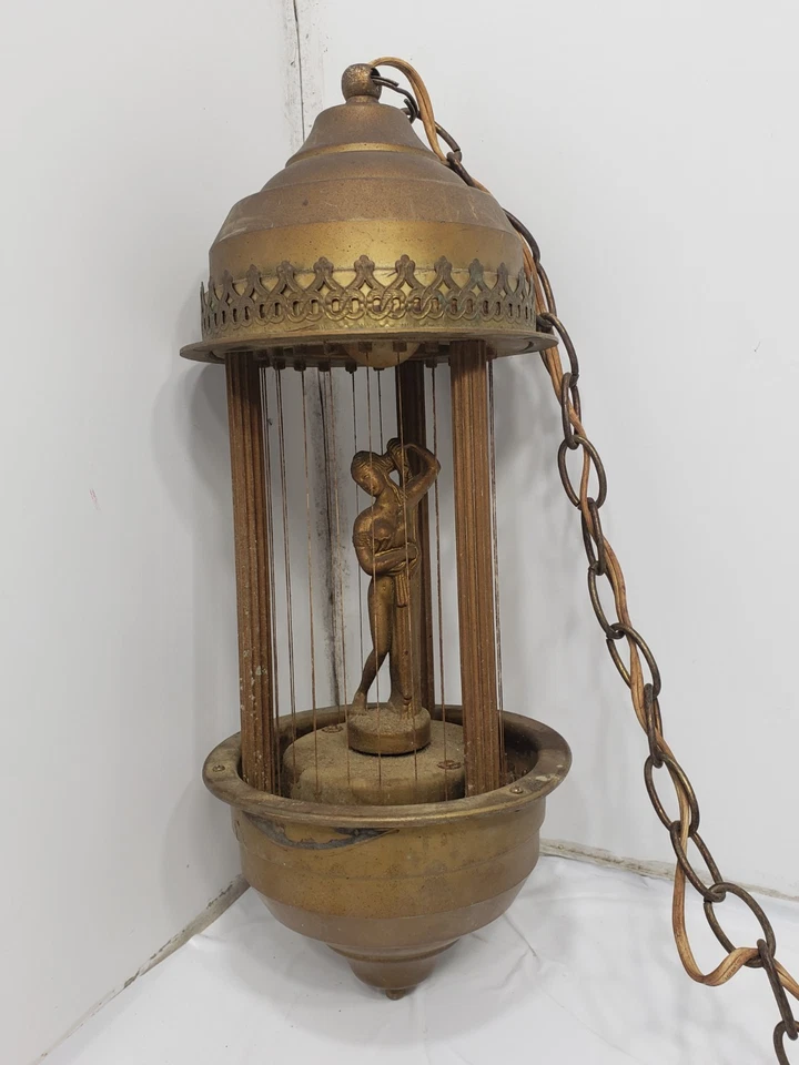 Винтажная подвесная лампа для капельного дождя с минеральным маслом 1970-е с золотой богиней высотой 17 дюймов - Изображение 2 из 4