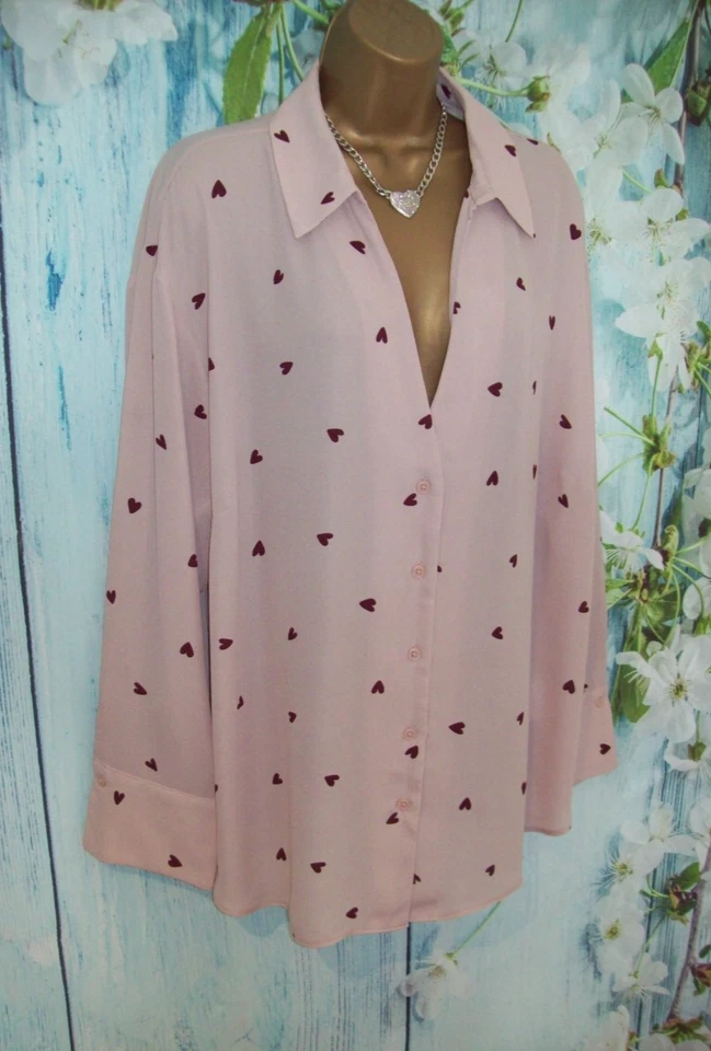 NEW LOOK CURVES TOP PLUS SIZE 22, Pink heart print button through blouse shirt - Image 3 of 4