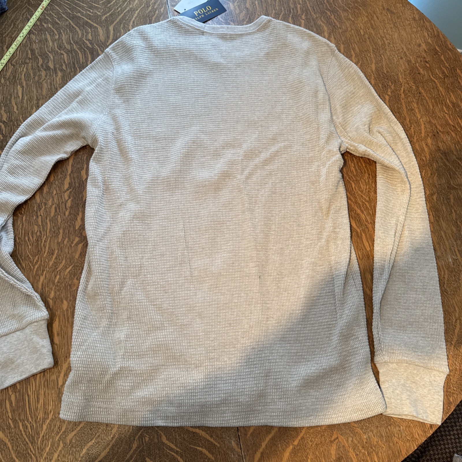 Polo Ralph Lauren Mens Thermal Shirt Large Slim Fit Tan Long Sleeve Waffle Knit thumbnail 9