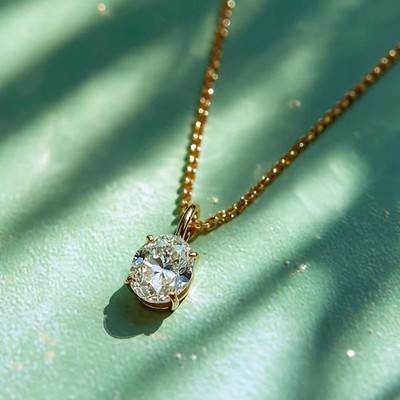 1Ct Oval Cut White Moissanite Women's Fancy Pendant 14K Yellow Gold Plated