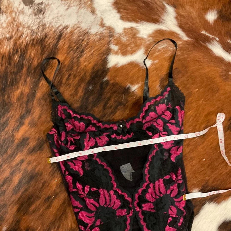 Body de peluche de encaje de malla Shirley Of Hollywood vintage lencería S rosa/negro Foto 4 de 4