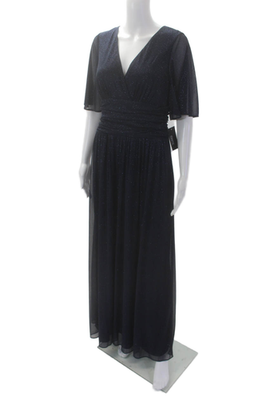 sachin and babi light blue dress Ignite Evenings Short Flutter Sleeve Surplice V-Neck Ruched Waist A-Line  Gown main image 1