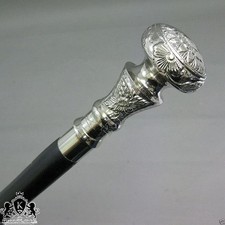 Vintage Antique Walking Cane Wooden Stick Silver Standard, silver