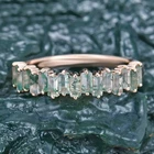 Baguette Cut Moss Agate Zig-Zag Half Eternity Ring, 925 Silver Stackable Ring