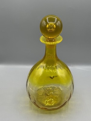 Blenko Glass #6915 Pinched Bubble Decanter Lemon Yellow Mcm Vintage