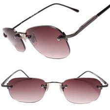 Gunmetal Rimless Rectangle Tinted Lens 1.50 Reading Sunglasses