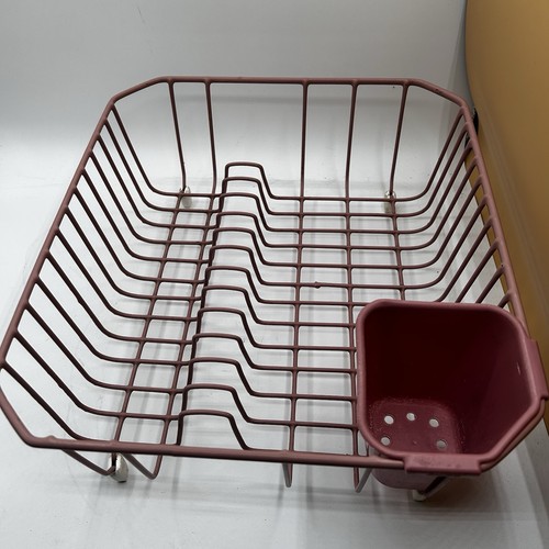 Vintage Peach Coated Wire Dish Drying Rack With Utensil Strainer - Picture 6 of 6