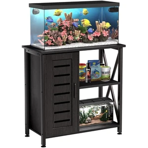 Heavy Duty Fish Tank Stand with Cabinet for 20-29 Gallon Aquariums, Black Finish