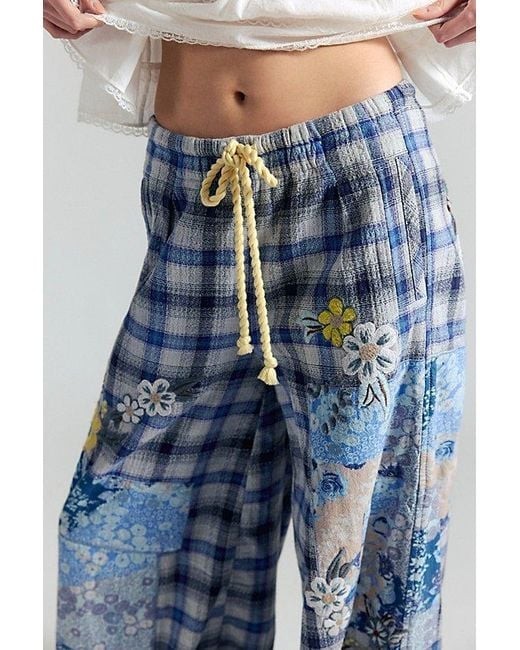 Free People Brooks Embroidered Wide-Leg Patchwork Pants Blue NWT XL SOLD OUT image 3