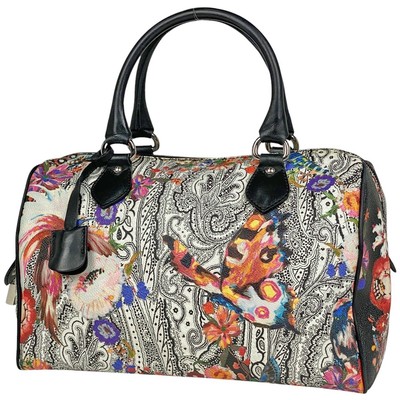 ETRO Paisley Pattern Hand Bag Flower Mini Boston Bag Hand Bag Coated canvas ...