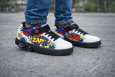 Heelys Kinder Roller Schuhe Sneaker UK3 EU35 Dual Wheels Comic Pop Art