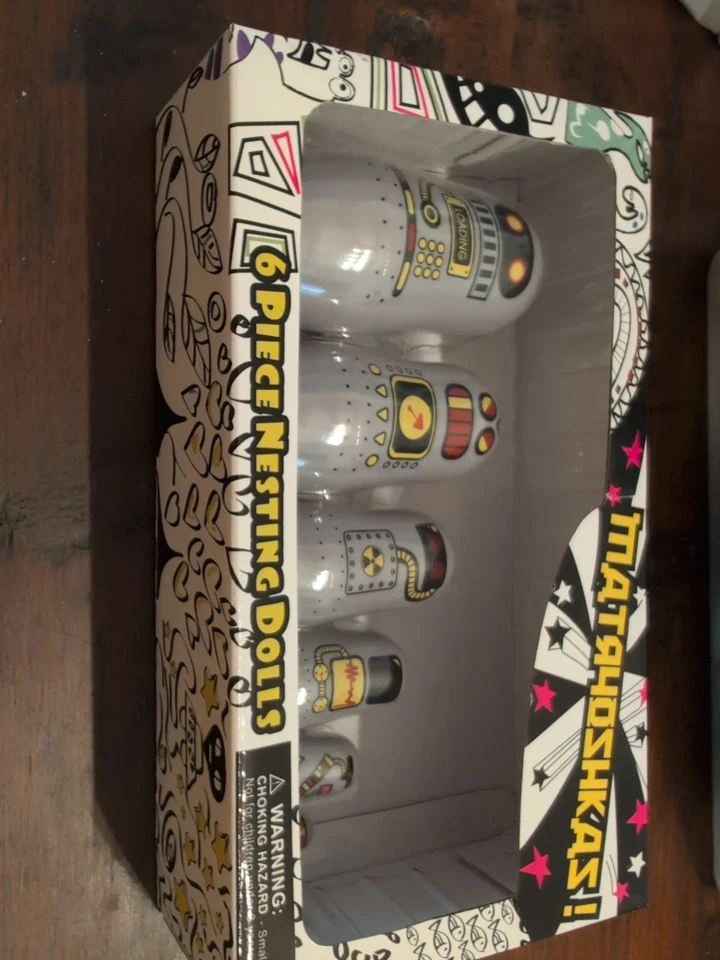 CONJUNTO de 6 Muñecas Robot Anidación Matryoshka ¡Locura! Babushka Plata Rusa Nuevo  Foto 3 de 4