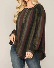 GiGiO USA Boho Oversized Henley Neck Button Down Top Shirt Blouse Cotton