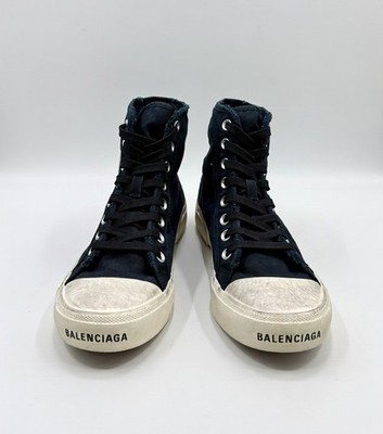 $790 Balenciaga Men's Distressed Black Canvas Paris High-Top