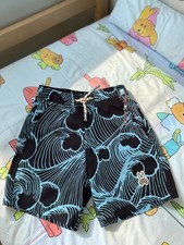 Psycho Bunny Kids Graphic Wave Print Swim Trunks Size 4