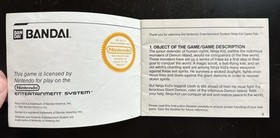 Ninja Kid INSTRUCTION MANUAL ONLY Bandai (Nintendo, NES 1986)