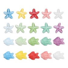 20 Pcs Fish Starfish Porcelain Beads, 8 mm Ceramic Handmade Beads, Mix Color