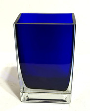 Cobalt Blue Heavy Glass Vase Rectangular 6.5"H x 4"L x 2.5"W Clear Glass Bottom
