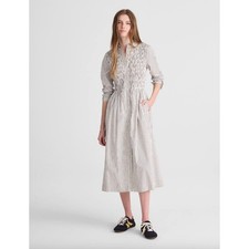 Madewell Smocked Midi Shirtdress Poplin Cotton White Black Striped XS NWT