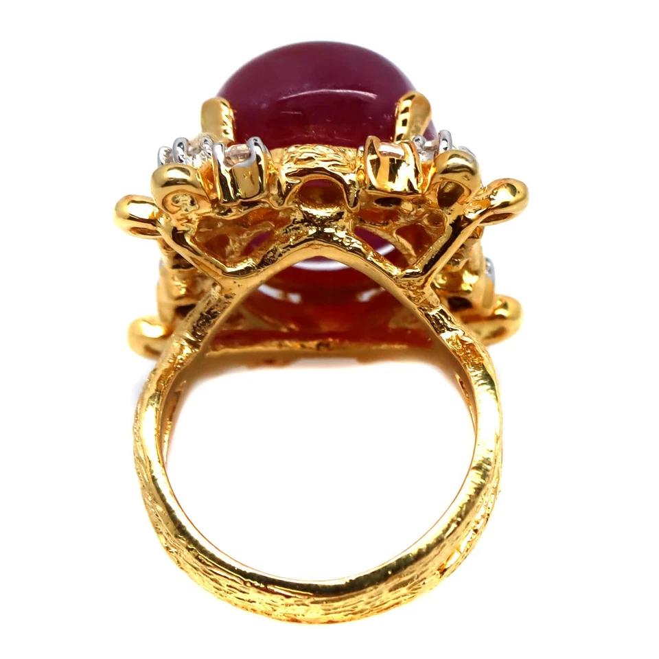 925 Silver 15 x 17 MM. Red Ruby & White Zircon Two Tone Jewelry Ring Size 6.75 - Image 3 of 4
