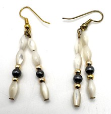 Abalone Shell Hematite Gold Bead Dangle Earrings Handmade