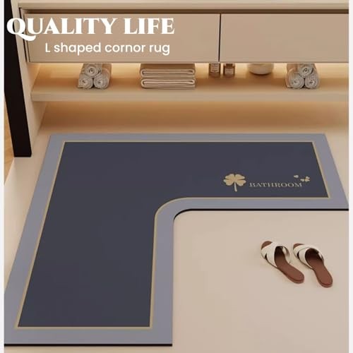 1 Piece L-Shaped Bathroom Rug, Non Slip Corner Shower Mat, Water Absorbent - Picture 4 of 8