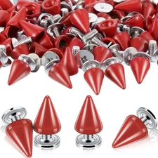 Zhengmy 100 Sets Studs and Spikes 7 x 10 mm Metal Red Punk Clothes Cone Screw