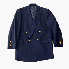 Burberrys Mens Navy Blue Wool Double Breasted Blazer Jacket Gold Button Size L