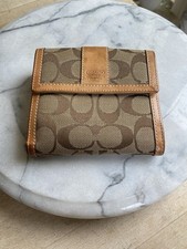 COACH Brown/Tan Signature Logo Tri Fold Wallet with Coin Purs