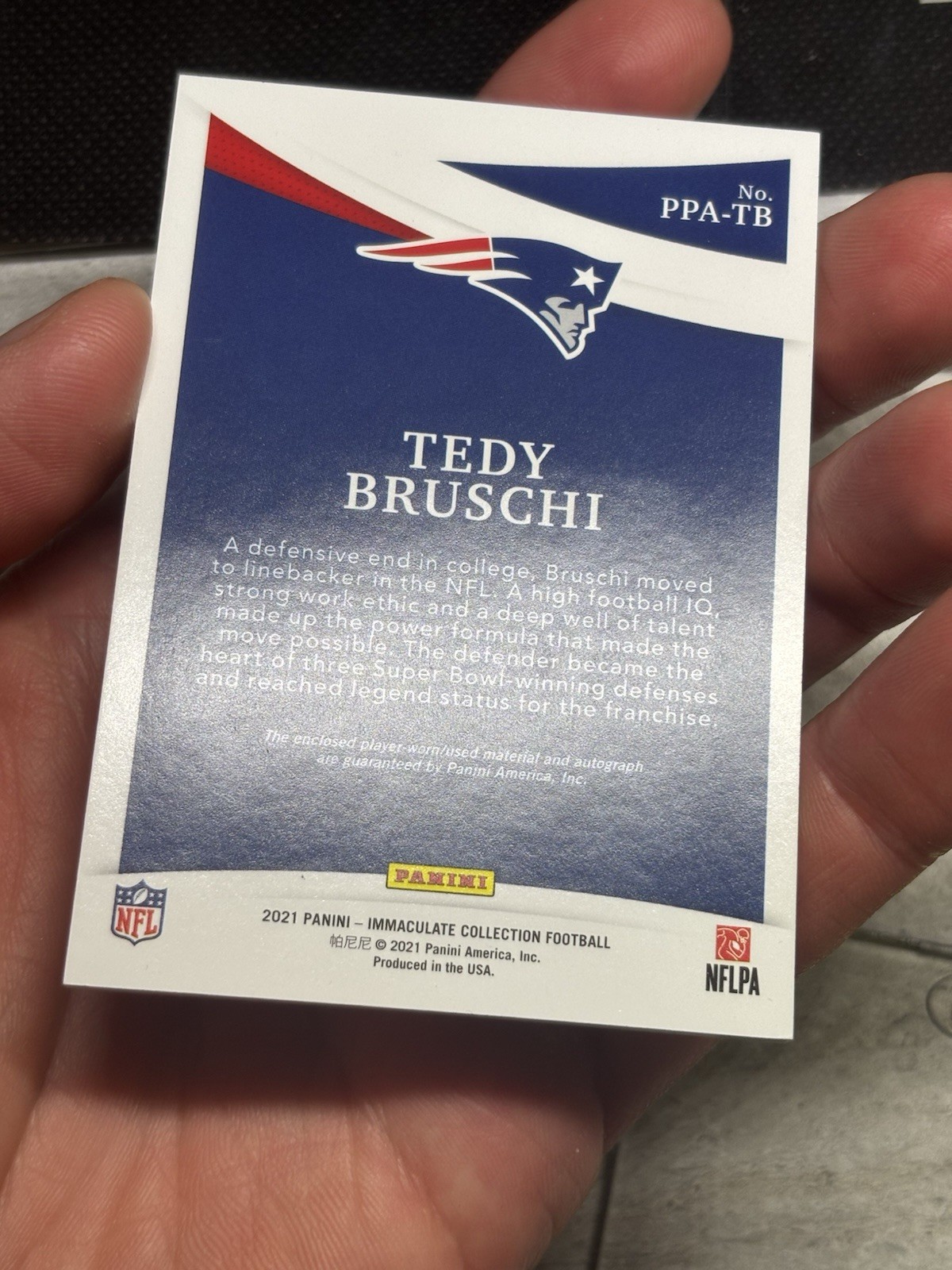 Tedy Bruschi 2021 Panini immaculate Relic Auto #PPA-TBR /75 view 7