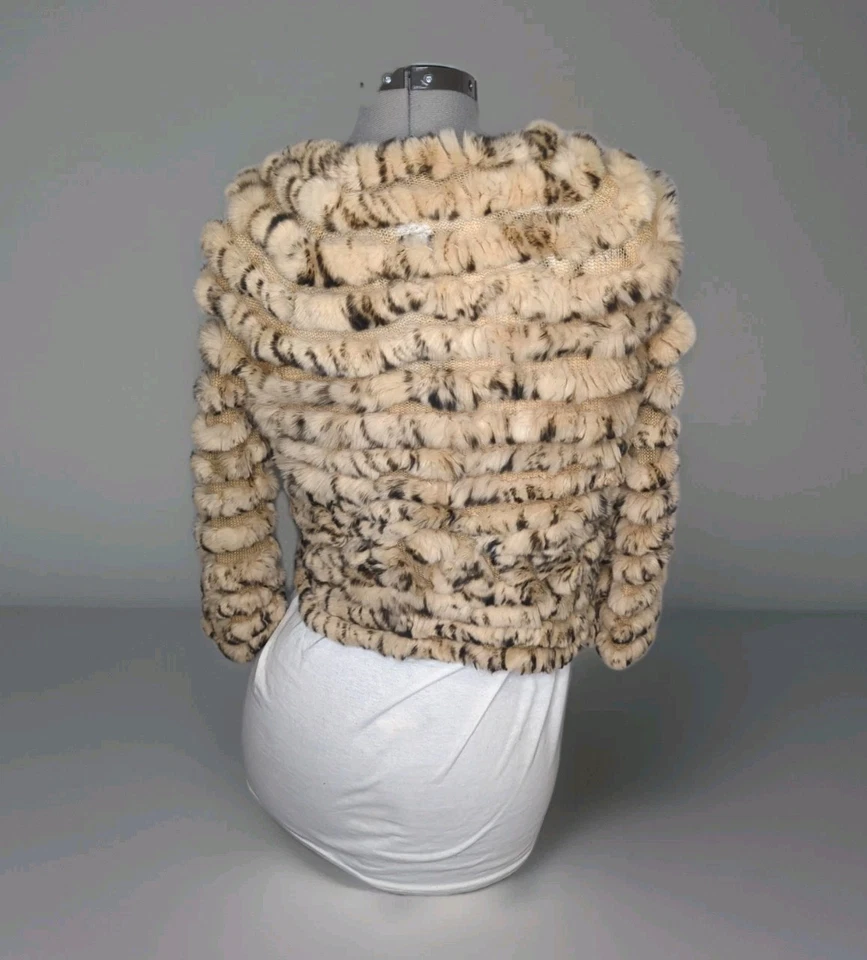 $275 BCBGMAXAZRIA Real Rabbit Fur Cardigan Shawl Sweater Women Small Genuine Tan - Image 3 of 4