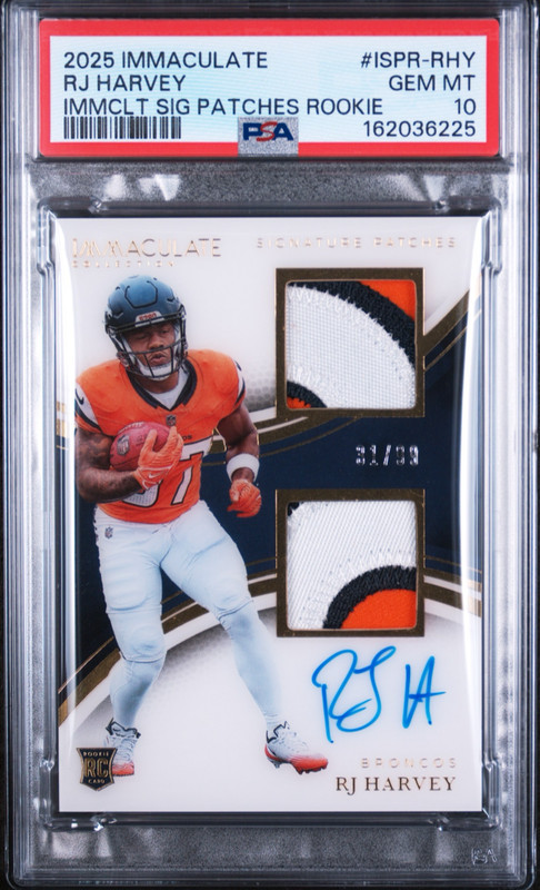 2025 IMMACULATE RJ HARVEY PSA 10🔥 POP 1 ON CARD AUTO SP /99 SICK PATCH 1/1 GOLD